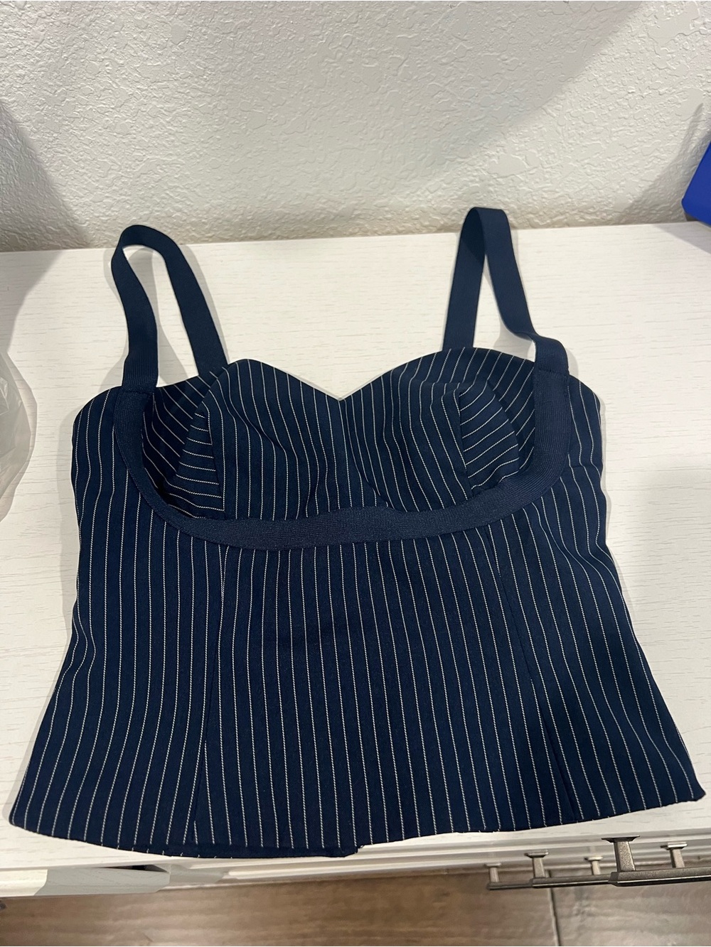 Princess Polly Navy Pinstripe Bustier Top with Adjustable Straps
